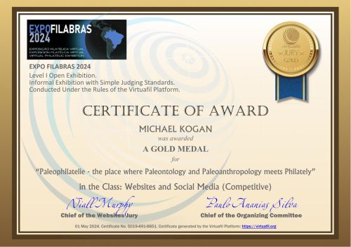 Paleophilateie certificate from EXPOFILABRAS 2024 online show