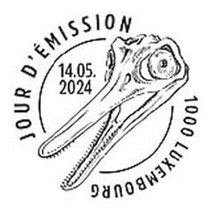 Ichthyosaur on commemorative postmark of Luxembourg 2024