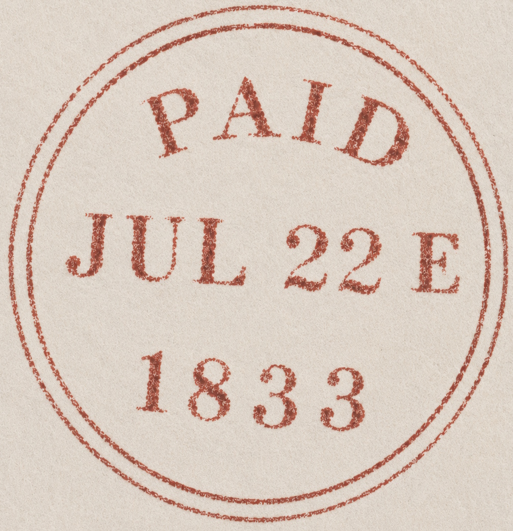 An example of Circular red PAID mark from 1833