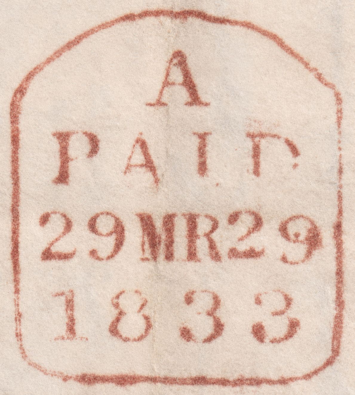 An example of Tombstone red PAID mark from 1833