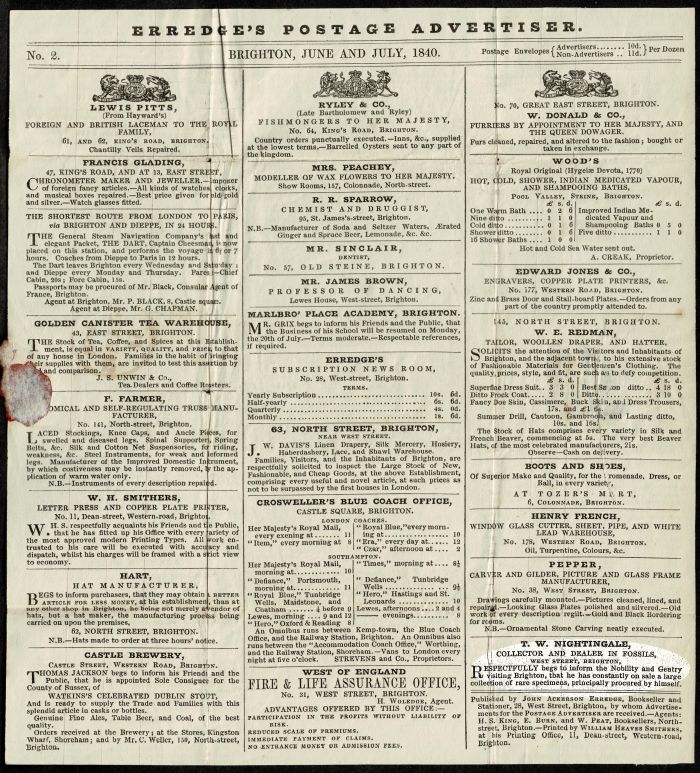 Mulready letter sheet with advertisement of fossil dealer T. W. Nightingale