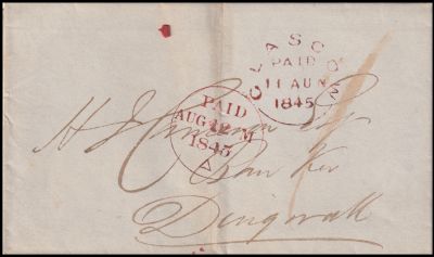 PAID handstamp on a cover posted from Glasgow in 1845