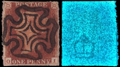 Blue paper of the reverse side of Penny Red from 1841