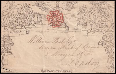 Mulready postal stationery One Penny Black
