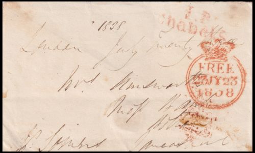 Free postage privilege letter posted in 1838