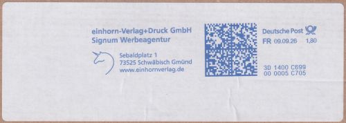 Unicorn on postmark of West Germany, 1965