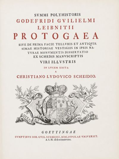 Title page of the Protogaea book of Gottfried Wilhelm Leibniz Title page of the Protogaea book of Gottfried Wilhelm Leibniz