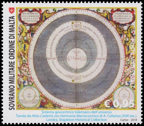 Ptolemaic hypothesis: Eccentric movements of the planets on stamp of Sovereign Military Hospitaller Order of St John of Jerusalem of Rhodes and of Malta 2018