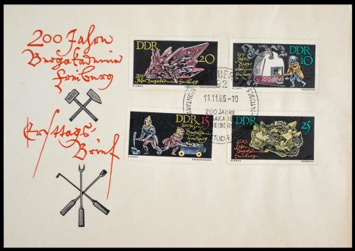 200th anniversary of the Freiberg University of Mining and Technology on stamps and FDC of German Democratic Republic 1965 200th anniversary of the Freiberg University of Mining and Technology on stamps and FDC of German Democratic Republic 1965