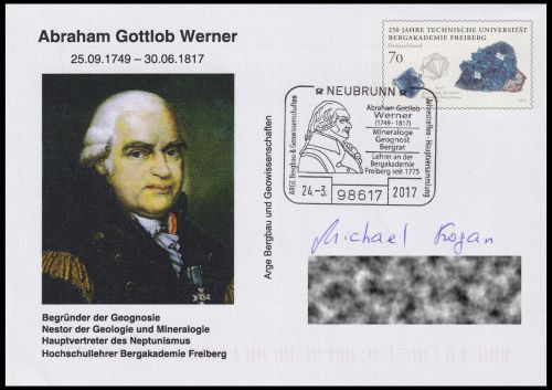 Abraham Gottlob Werner on commemorative postmark of Germany 2015 Abraham Gottlob Werner on commemorative postmark of Germany 2015