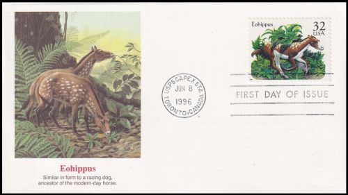 Prehistoric hourse Eohippus on FDC of USA 1996 Prehistoric hourse Eohippus on FDC of USA 1996