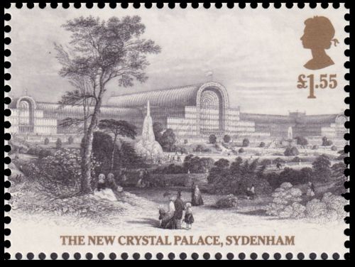 Crystal Palace after rebuilt at Sydenham on stamp of Great Britain 2019