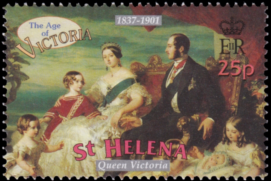 Queen Victoria, Prince Albert and her children on stamp of St. Helena 2001