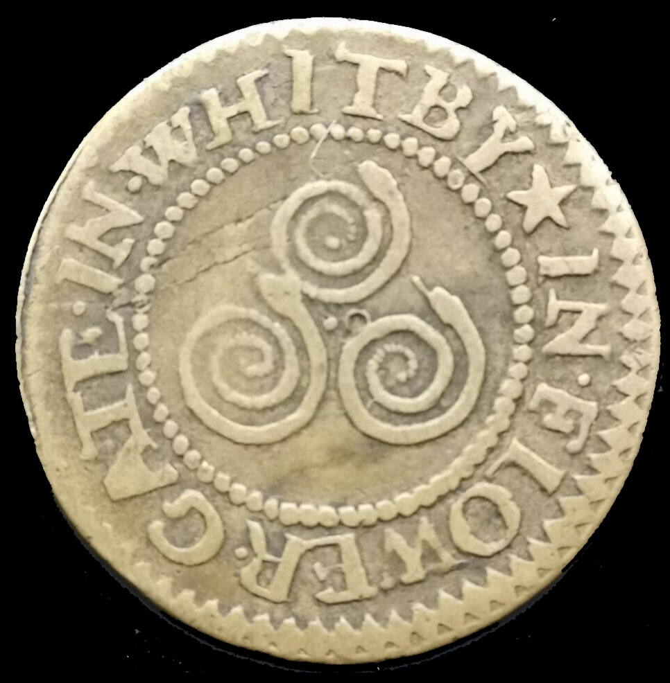 Snakestone of Whitby on English token from 1667