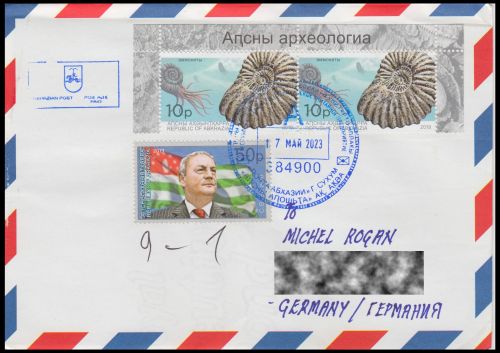 Regular letter from Abkhazia, with stamps of Ammonite from 2019, sent to Germany  in 2023