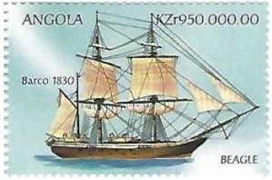 HMS Beagle among other famous ships on stamps of Angola 1999
