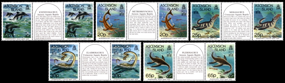 Gutter pairs of Prehistoric Aquatic Reptiles stamps of Ascension Islands 1994