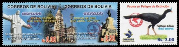 Overprinted stamps of Bolivia from 2007 and 2017