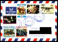 Stamp from mini sheet of prehistoric crocodiles of Burundi 2011 on regular letter to Kazakstan