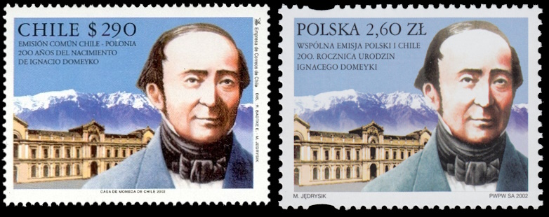 Ignacy Domyko on stamps of Chile and Poland  2002