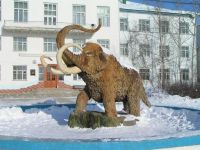 Mammoth sculpture on front of Permafrost Research Institute in Yakutsk