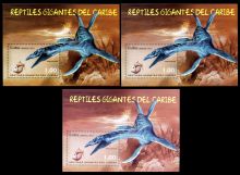 Three different color variations on block from "Giant reptiles of Caribbean"set, issued in 2013