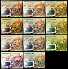 11 (!) different color variations on block from "Prehistoric Fauna of Caribbean" set, issued in 2015