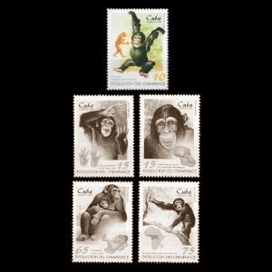 extinct Proconsul primate on Evolution of the Chimpanzee stamps of Cuba 1998
