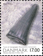 Mosasaur teeth on Danish Nature stamp of Denmark 2009