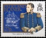 H.M.S. Beagle and its captain Fitz Roy on stamp of Falkland Islands 1985