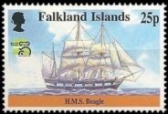 H.M.S. Beagle on stamp of Falkland Islands 1999