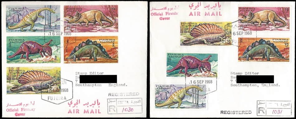 Dinosaurs, prehistoric and modern animals on stamps of Fujeira 1972