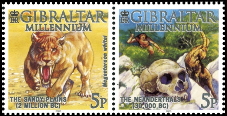 stamp variations with skull of Neanderthal woman