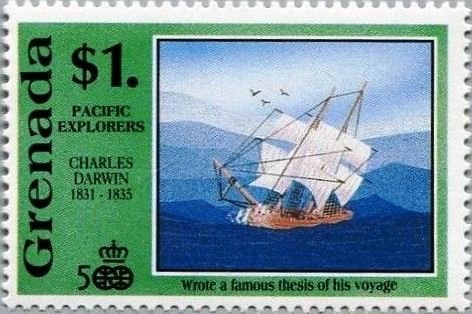 HMS Beagle on stamp of Grenada 1991