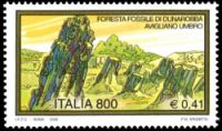 fossilized forest of Dunarobba on stamp of Italy 2000