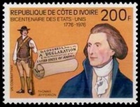 Thomas Jefferson on stamp of Ivory Coast 1976