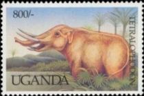 Reconstruction of Tetralophodon on stamp of Uganda 1992