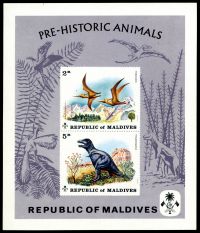 Souvenir Sheet with images of two stamps from the set of Prehisroric animals from 1972