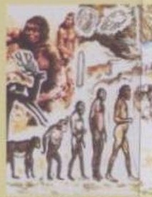 Human evolution sequence and some cave paintings on the coner of The history of humanity stamps of Mongolia 2001