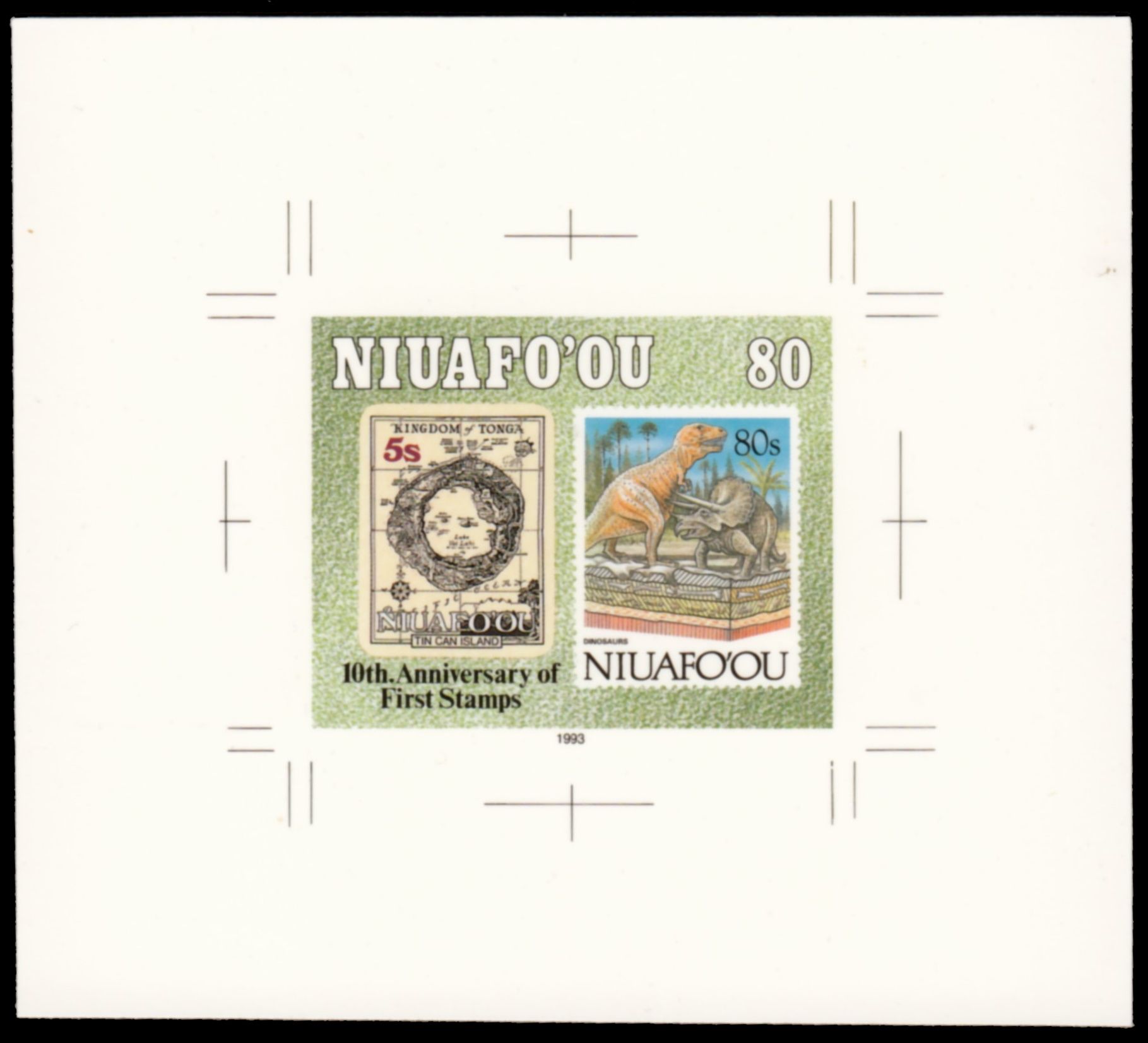 Cromalin proof of Dinosaurs stamp of Niuafo’ou 1993