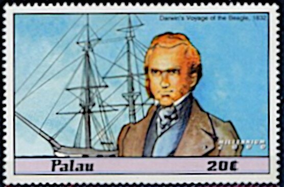 Charles Darwin on stampof Palau 2000