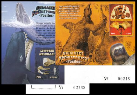 Some numbered Mini-Sheets with prehistoric animals of Peru