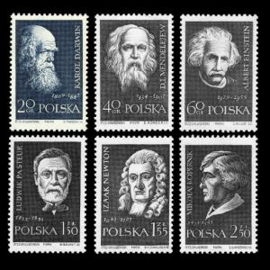 Charles Darwin among other famous personalities on stamp of Poland 1959