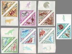 Dinosaurs, prehistoric and modern animals on imperforated stamps of Qu'aiti State in Hadhramaut 1968