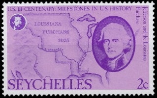 Thomas Jefferson on stamp of Seychelles 1976