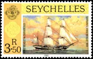 HMS Beagle on stamp of Seychelles 1981