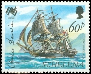H.M.S. Beagle on stamp Saint Helena 1988