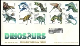 Used Official FDC of Royal Mail with Dinosaur stamps from 2013