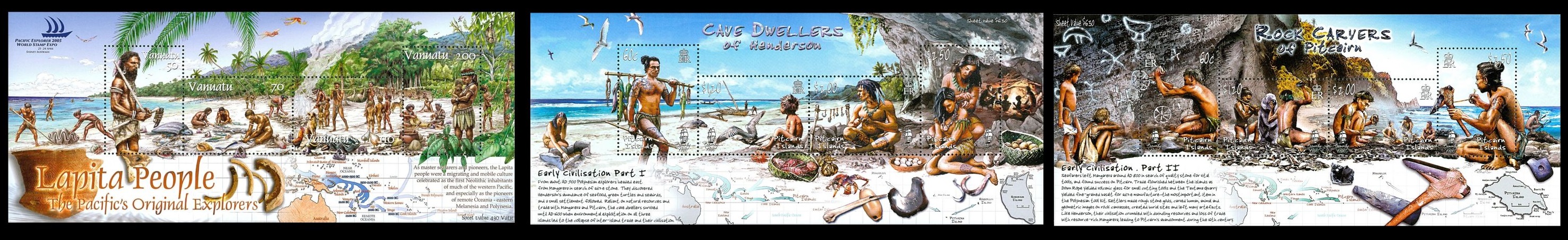 explorers of pacific on stamps of Vanuatu and Pitcairn islands