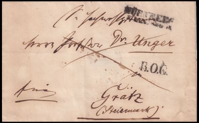 The letter sent to Professor Unger in Graz from Nuremberg, Bavaria in 1845